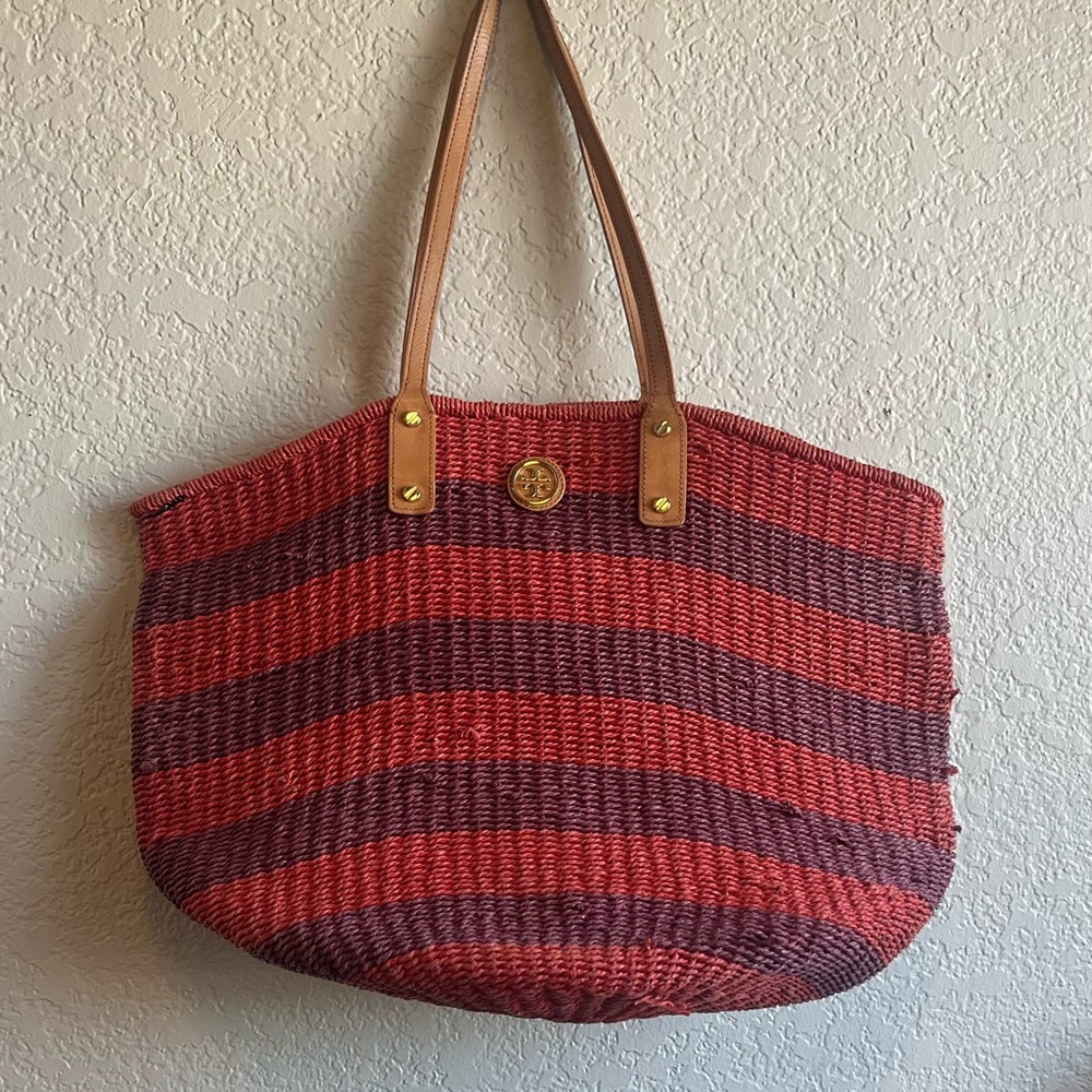 Kate Spade Red and Purple Striped Beach Tote Bag